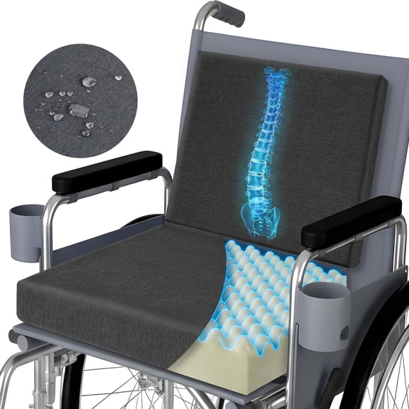 Wheelchair Seat Cushions, WANALIT Washable Waterproof Foam Waffle Surgery Cushion Foam Seat Pad for Relieve Sciatica Back Tailbone Pressure Sore & Ulcer Pain with Lumbar Support for Chair-Black