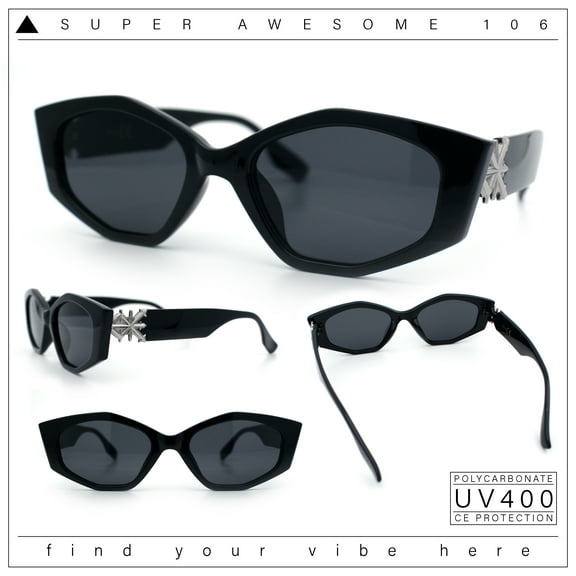 Womens Celtic Cross Motif Hinge Mod Geometric Cat Eye Sunglasses Black Silver Black