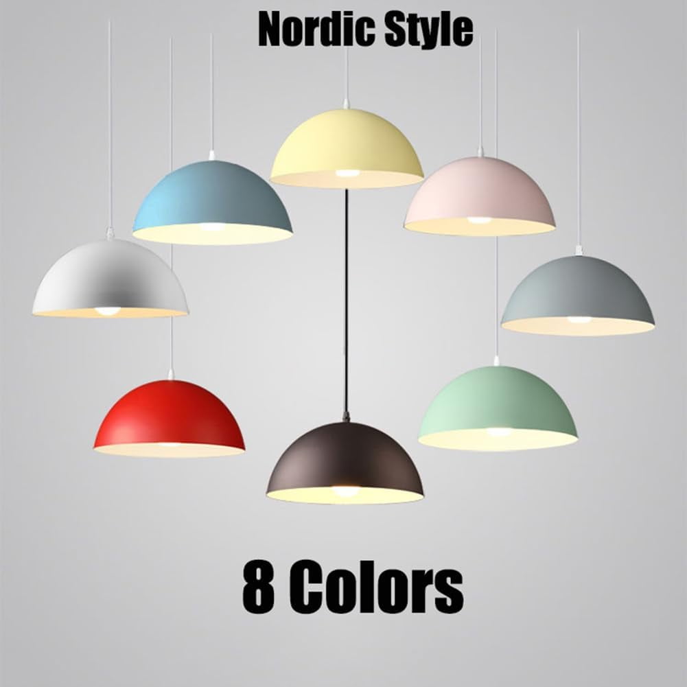 Retro Colorful Semicircle Metal Pendant Lighting for Dining Room, Minimalism Industrial Style Pendant Light Fixture, Modern Simple Pendant Lamp for Kitchen Island Garage Over Table