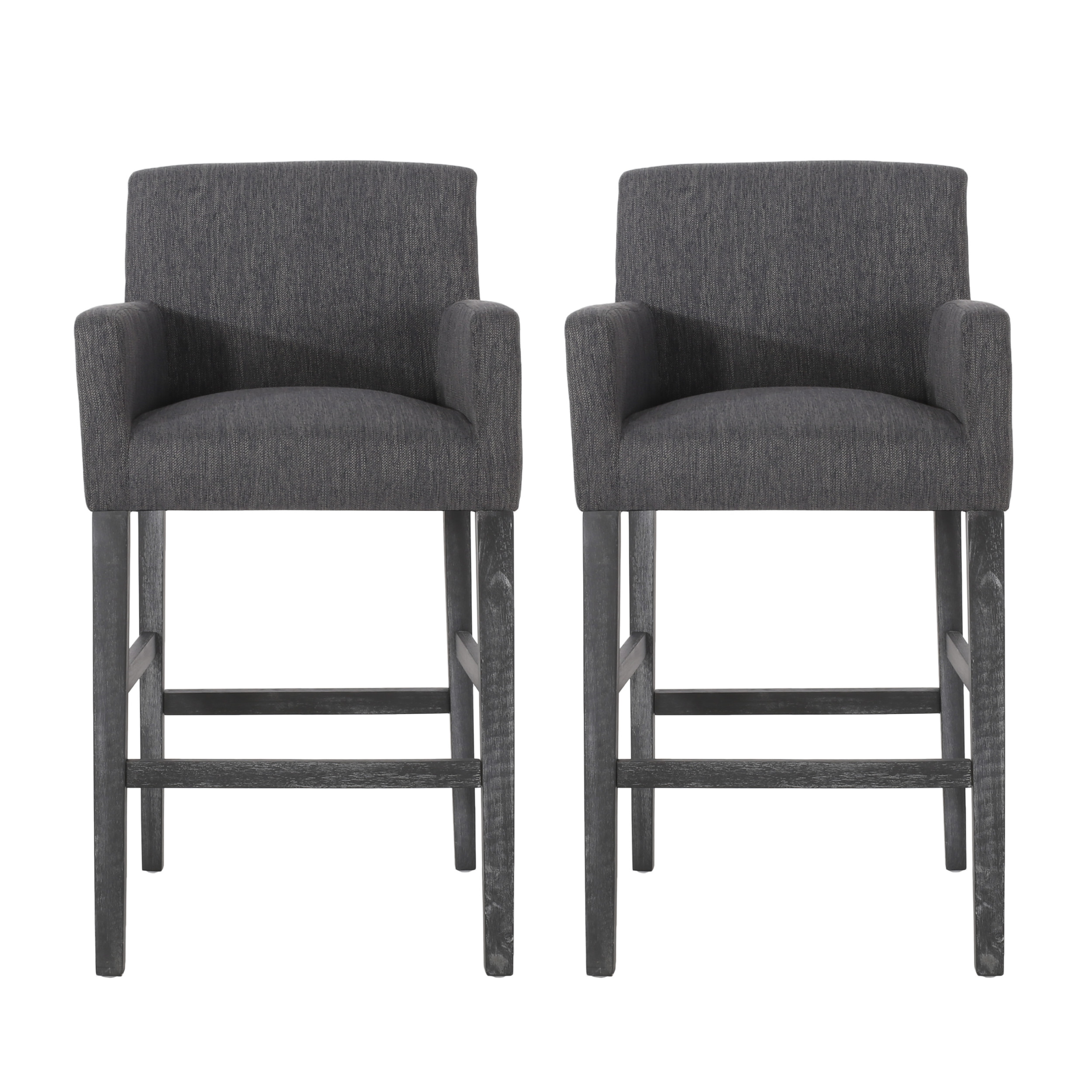 Noble House Deville Indoor Fabric Upholstered Wood 30.5 inch Barstools, Set of 2, Charcoal and Gray