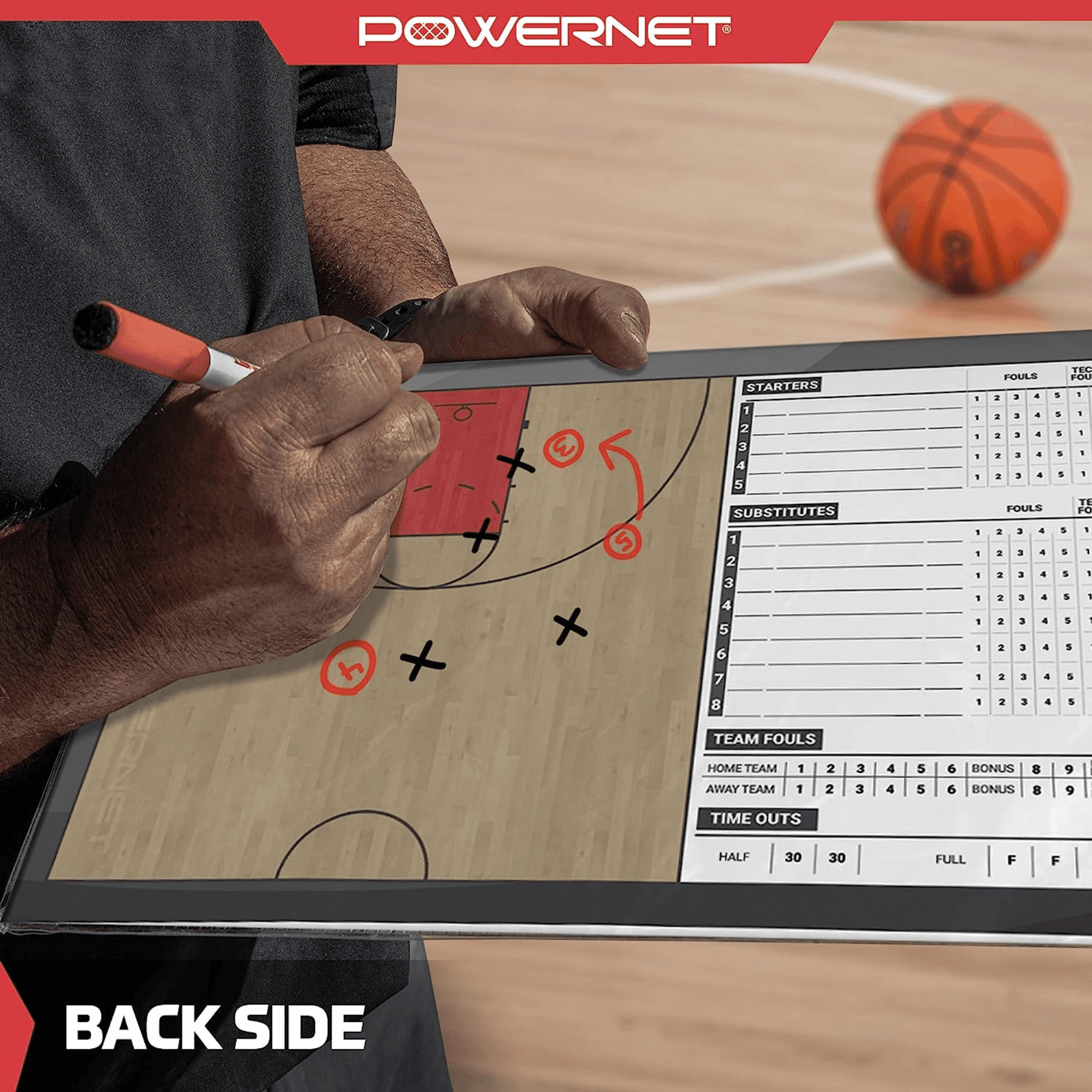 PowerNet Basketball Magnetic Coaching Clipboard, Double Sided Dry Erase Board Clipboard, Basketball Whiteboard with Line Up Chart, Weatherproof Coach Clipboard, Includes 2 Dry Erase Markers