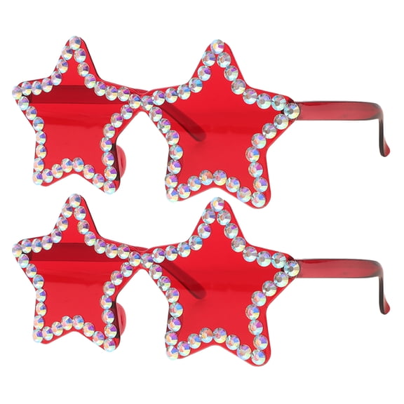 OFFIGAM 2-Pack Red Rhinestone Star Shape Sunglasses Lightweight Frameless UV Fashion Eyewear