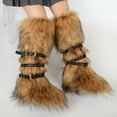 thumbnail image 2 of Women's Winter Warm Fluffy Faux Fur Knee High Snow Boots - Fashionable Cross Belt Buckle Boots, 2 of 5