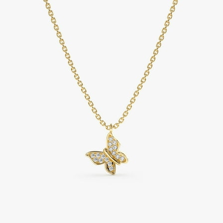 0.20 Ct Round Cut White Diamond Butterfly Necklace Brithday Gift 14K Yellow Gold Plated
