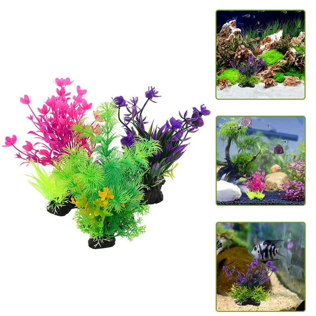 COOPHYA 3pcs Fake Plants for Aquarium PVC Small Faux Plants Underwater Scene Creation Decor