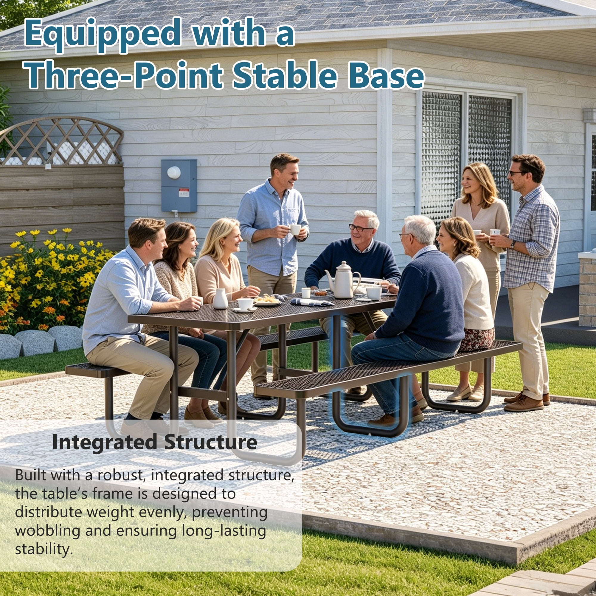 Outdoor Picnic Table Bench Set for 10-Person,All Weather Metal Patio Dining Furniture with Umbrella Hole & 2 Benches for Backyard,Picnic,Camping,Black