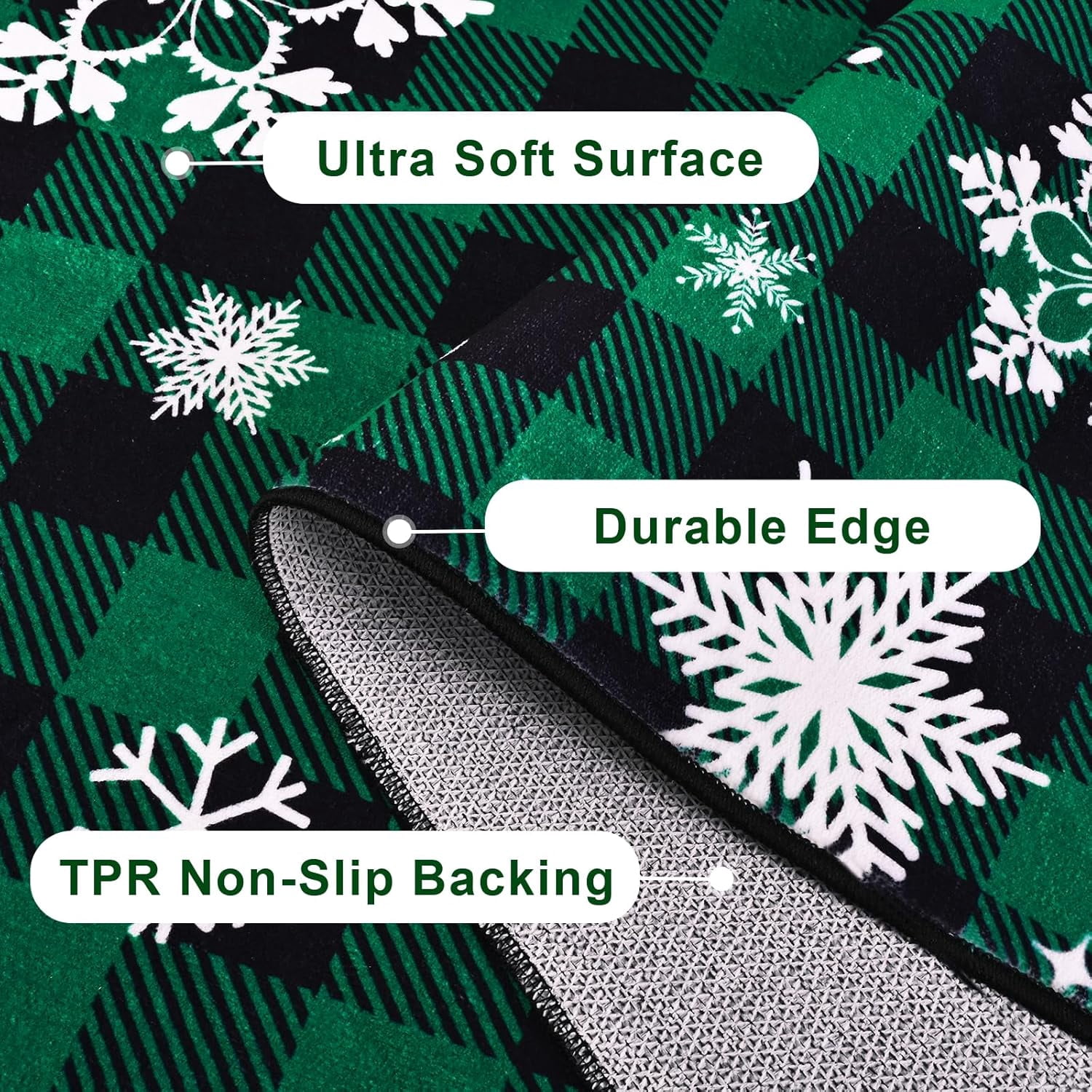 Bleum Cade Christmas Snowflake Area Rugs 2x3 Entryway Rug, Green Buffalo Plaid Non Slip Washable Door Mat,Outdoor Indoor Welcome Mat for Entrance,Christmas Decorations