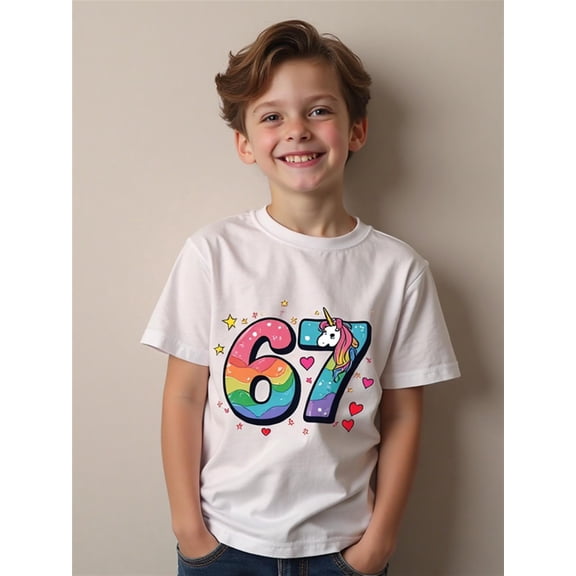 item picture kids t shirt unicorn number 67 design birthday party wear