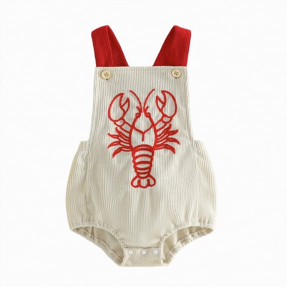 mgoYE Baby Boy Girl Bubble Romper Crawfish Onesie Bibs Suspenders Overalls Summer Clothes Outfit Newborn( Beige,12-18 Months)