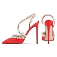 thumbnail image 3 of YDN Women Rhinestone Pointed Toe Slip On Pumps Pearls Studded Stiletto High Heel Shoes Wedding Event Dress Size 13 Red, 3 of 4