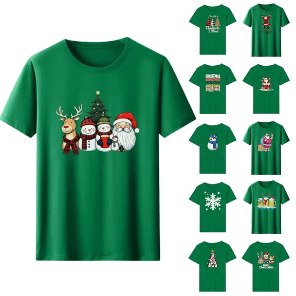 Fancifize Women's Christmas Graphic T Shirts Crewneck Short Sleeve Xmas Print Tee Cute Trendy Holiday Tops,Green