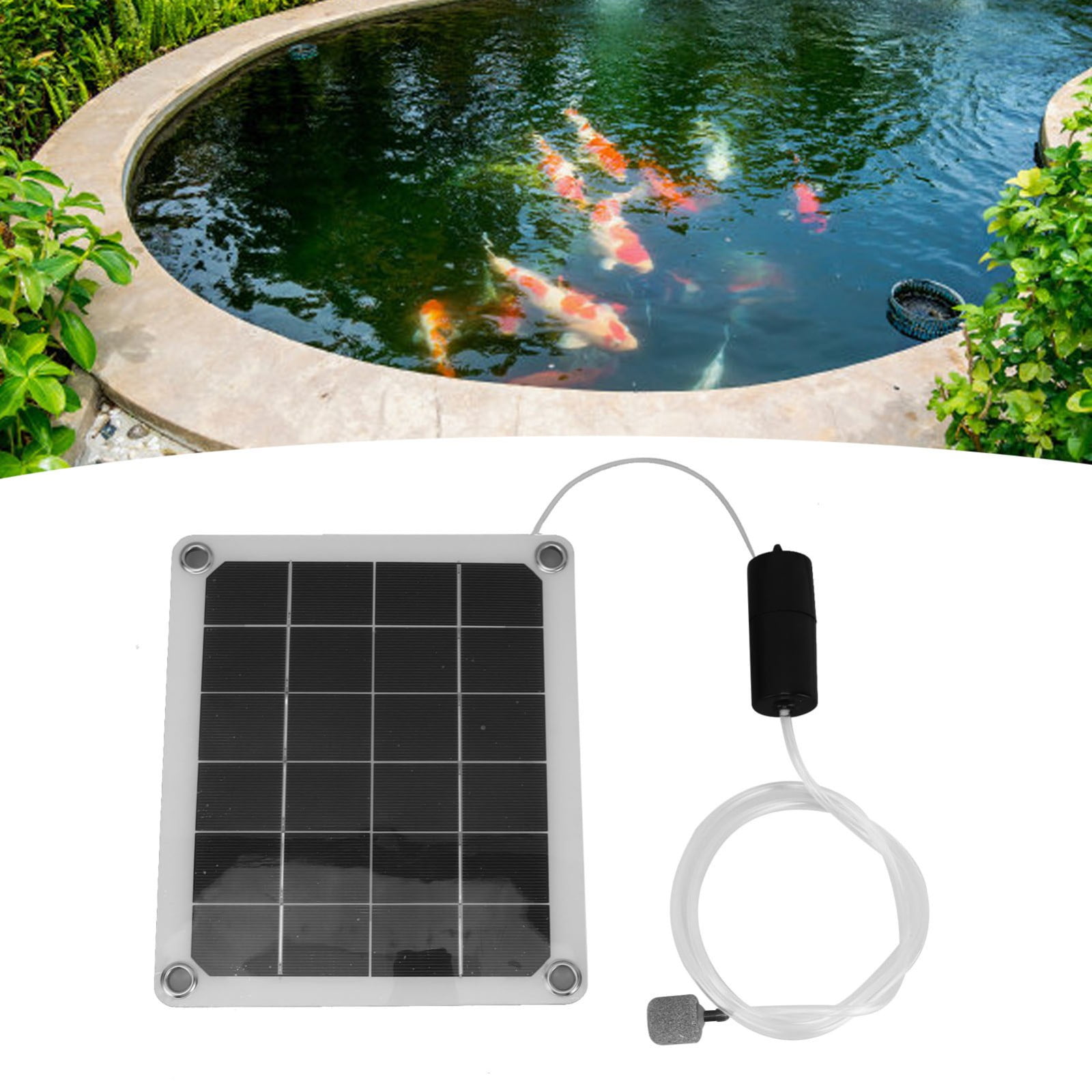 Solar Pond Aerator 10 W with Air Stones for Fishponds and Aquariums 20 W Adjustable Pump Noiseless Solar-Powered Oxygenation System