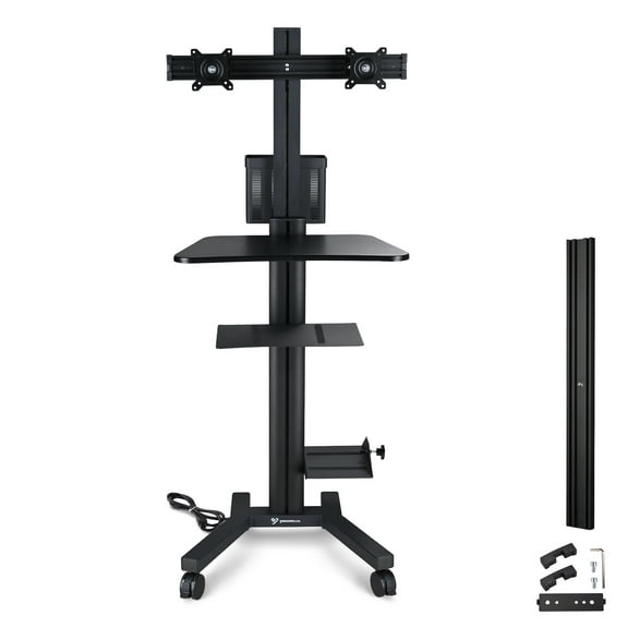 Yescom Mobile PC Stand Workstation with Dual Monitor Mount for Screen Up to 32" Black