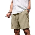 thumbnail image 2 of GIRUNS Mens Casual Shorts 7 Inch Striped Summer Beach Drawstring Elastic Waist Shorts with Pockets Khaki M, 2 of 8