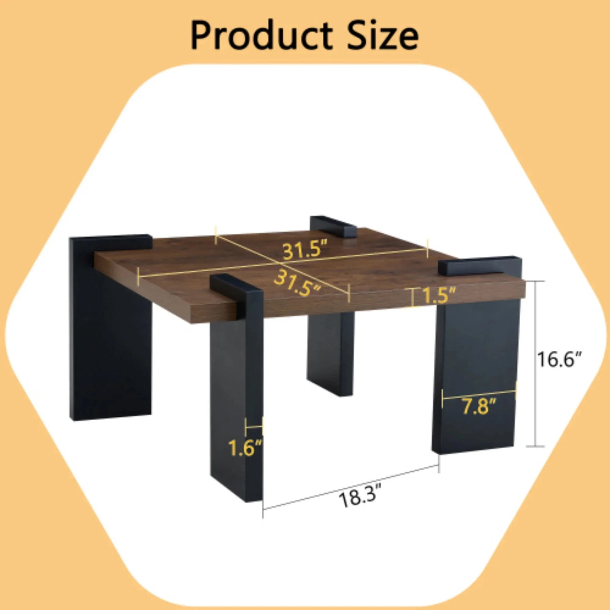 TesNus Modern Square Coffee Table with 4 Legs, Walnut Accent Table with Unique Design for Living Room or Bedroom, Durable and Easy to Clean Furniture Piece