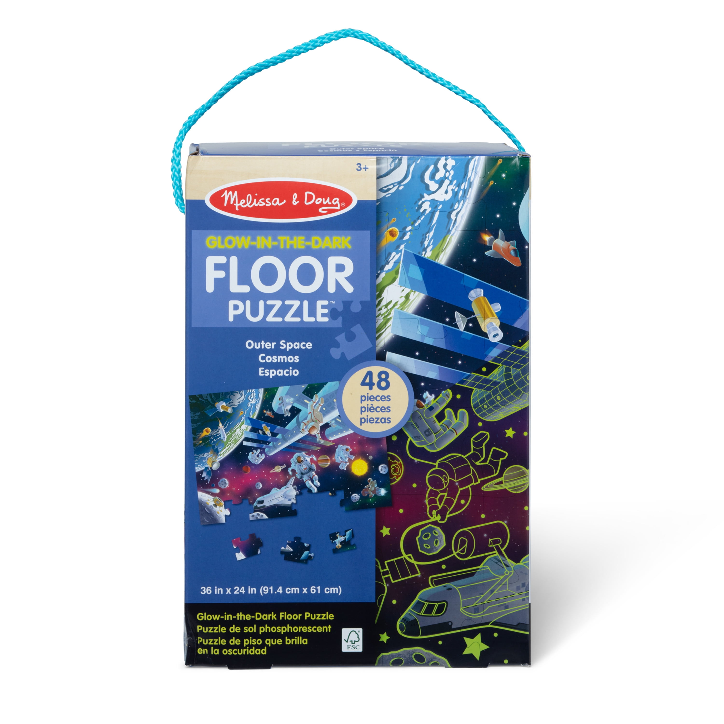 Melissa & Doug Outer Space Glow-in-the-Dark Cardboard Jigsaw Floor Puzzle – 48 Pieces, for Boys and Girls 3+ - FSC Certified
