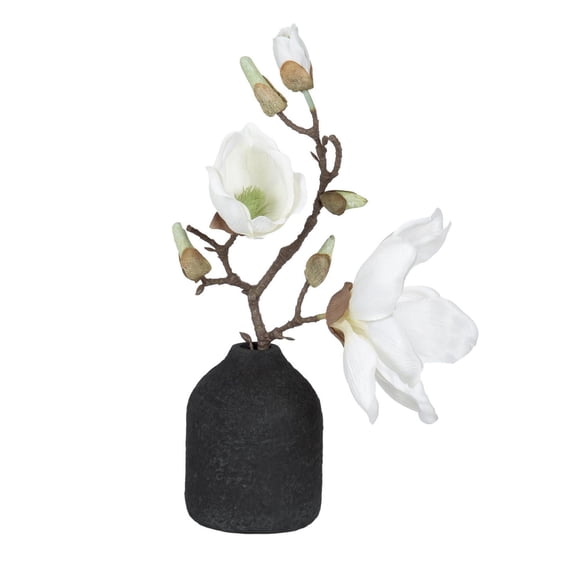 DesignOvation Magnolia artificiel de table de 33 cm de haut dans un vase noir texturé