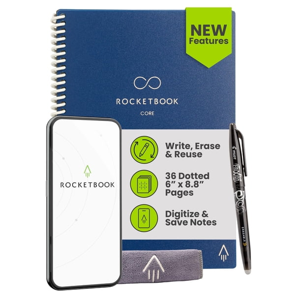 Cuaderno Rocketbook Core Espiral Reutilizable 15x22 cm Azul Marino