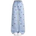 thumbnail image 2 of GiLiling Teen Girls Wide Leg Baggy Jeans High Waist Elastic Waist Y2k Vintage Denim Pants Aesthetic Cargo Pants Fruit Embroidery (Blue, 8-9 Years), 2 of 8