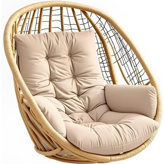 Egg Chair Cushion Indoor/Outdoor Hanging Basket Seat Cushions Replacement, Hammock Swing Pad Cushion with Armrest (OnlyCushion)(Khaki)