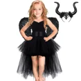 thumbnail image 4 of Vestido con tutú de unicornio y diablo negro para niñas, escote en V, cola, ángel oscuro caído, disfraz de fiesta de carnaval, Halloween, para niñas de 1 a 14 años, 4 of 5