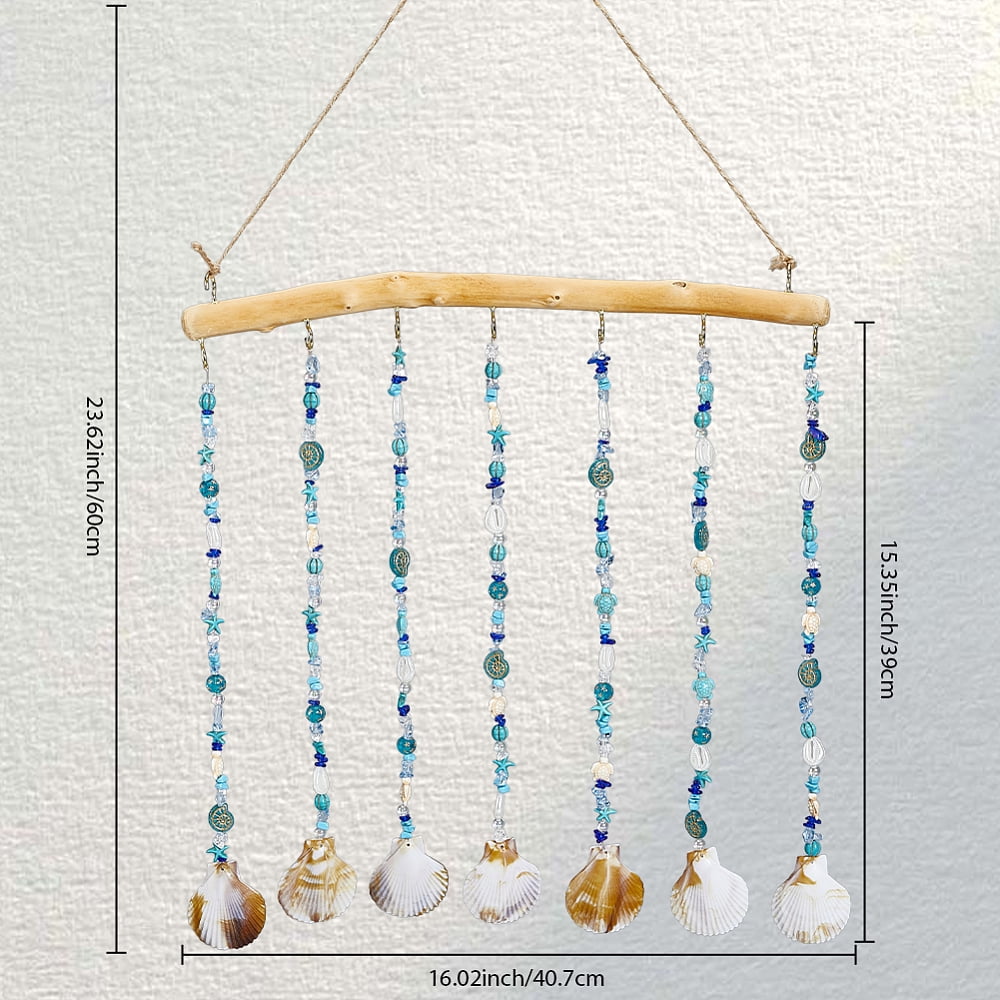 Wind Chime Kit Ocean Wind Chimes Driftwood Decorative Branches Summer Hawaii Shell Seashell Charms Glass Acrylic Gemstone Beads Windchime