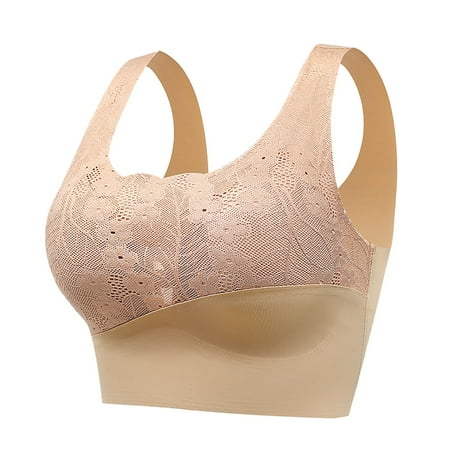 TrendVibe365 Full Coverage Bras for Women Lace No Wire Push up Bralette Padded High Neck Wide Strap Longline Corset Top Full Coverage Crop Tank Top Sexy Underwear Nude M