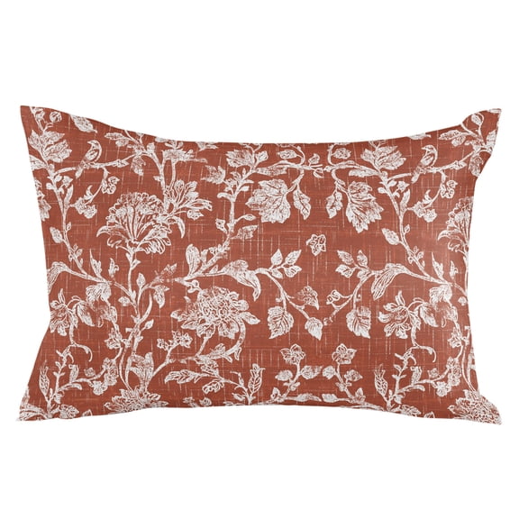 Botanical Rose Throw Pillow Cover 16 x 24 Inch Decorative Pillow Cover Vintage Terracotta Orange Floral Leaf Farmhouse Lumbar Pillowcase Seasonal Rectangle Cushion Case for Couch Sofa Bed Living Room