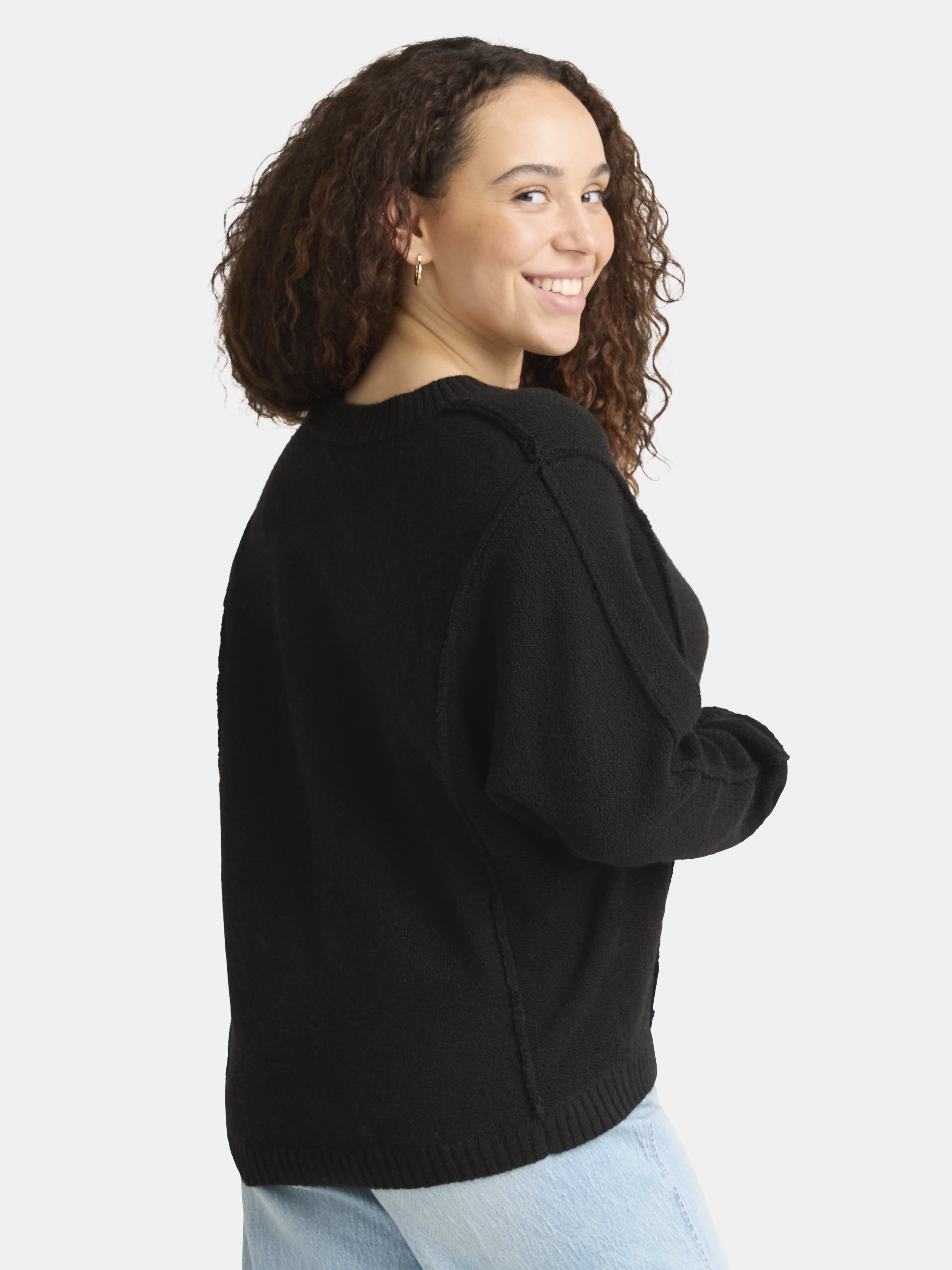 Time and Tru Women's Seamed Sweater with Long Sleeves, Midweight, Sizes XS-XXXL
