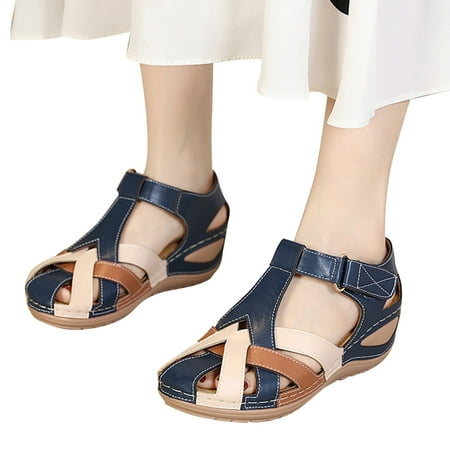 

uikmnh Women Shoes Shoes Summer Wedge Heel Hollow Breathable Large Size Sandals Blue 8