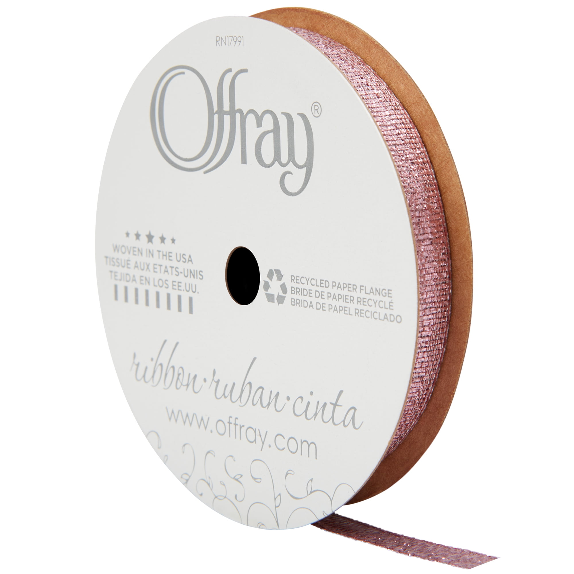 Offray Ribbon, Light Pink 3/8 inch Galena Metallic Ribbon for Wedding, Crafts, and Gifting, 9 feet, 1 Each