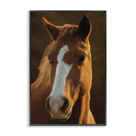 Stupell Industries Bella Brown Horse Face Animals Painting Black Framed Art Print Wall Art, 12 x 18
