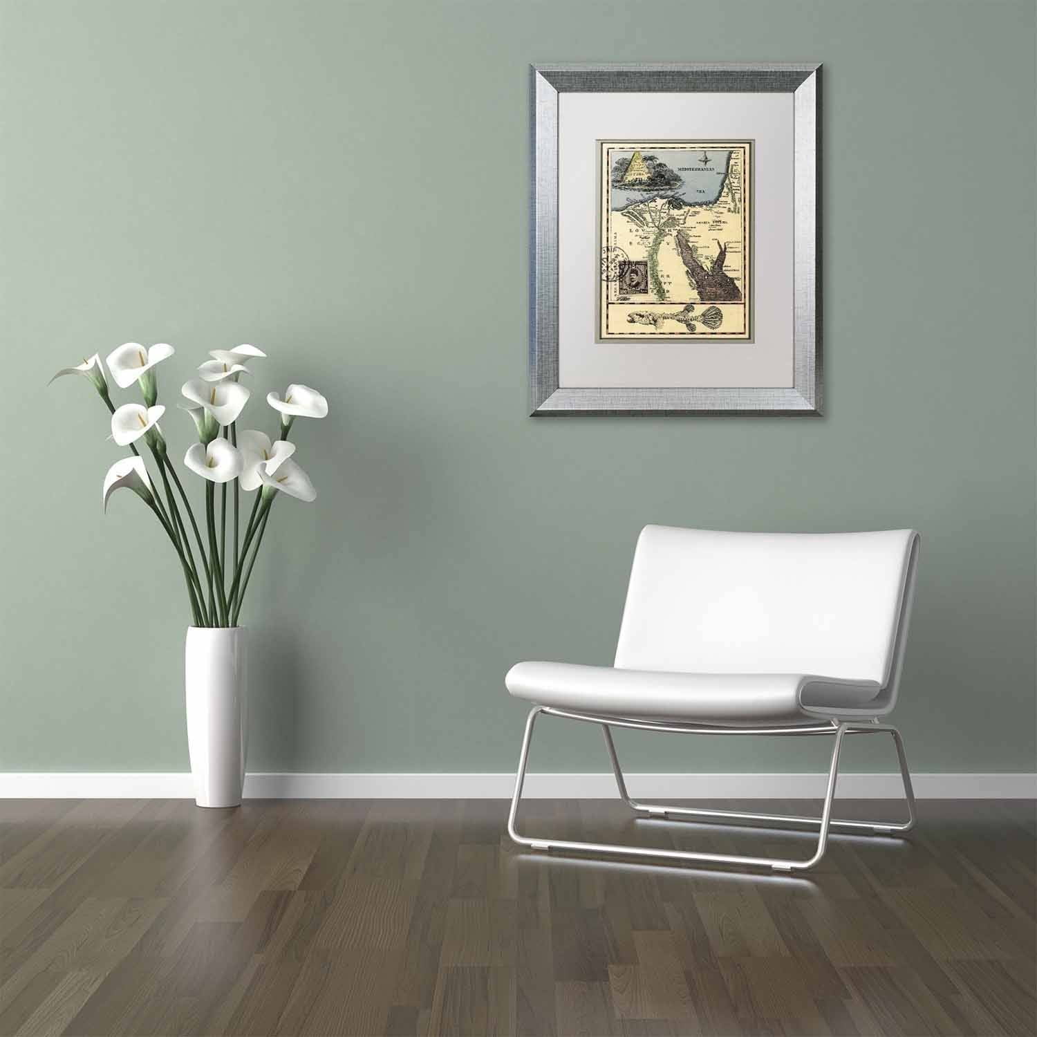 Trademark Fine Art 'Egypt Map' Canvas Art by Nick Bantock, White Matte, Silver Frame
