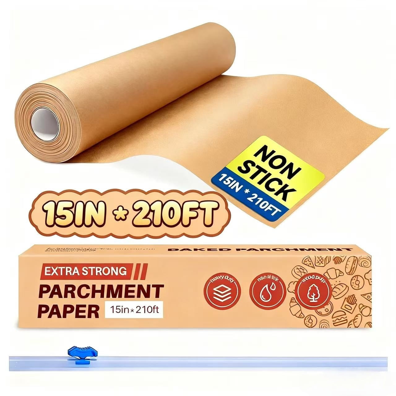 Parchment Paper Unbleached 15 x 210 ft - Parchment Baking Paper Roll 260 Sq.Ft for Baking, Cooking, Grilling, Air Fryer and Steaming