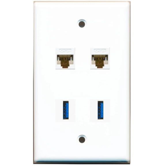 Ultra Spec Cables 2 Port Cat6 2 USB 3.0 A-A Wall Plate Solid