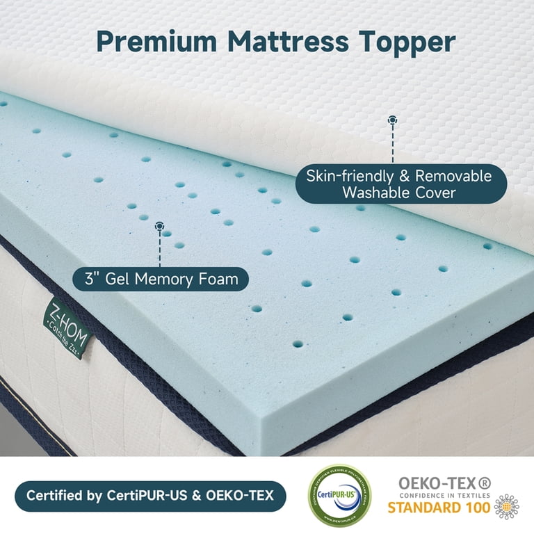 Z-Hom 3 Inch Cooling Gel Memory Foam Mattress Topper, Twin, White photo 3
