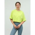 thumbnail image 3 of Short Sleeve Loose Crop Top Women Crew Neck Crop Shirt Drop Shoulder Casual Boxy Yoga Running Cropped Baic Tee Green XL, 3 of 6