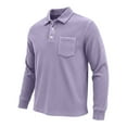 thumbnail image 4 of Long Sleeve Polo Shirts for Men Daily Loose Simple Corduroy Waffle Lapel Quarter Button Polo Shirt Casual Ribbed Stand Collar Tops with Pocket Purple L, 4 of 4