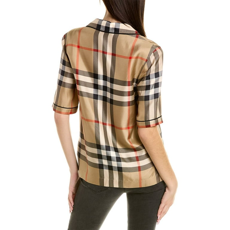 Burberry womens Vintage Check Silk Pyjama Shirt, 6, Beige Burberry womens Vintage Check Silk Pyjama Shirt, 6, Beige