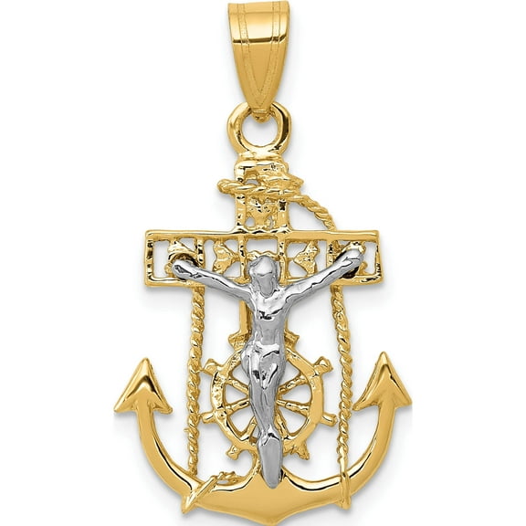 14K Two-Tone Mariners Cross Pendant (29 X 17) Made In United States c811