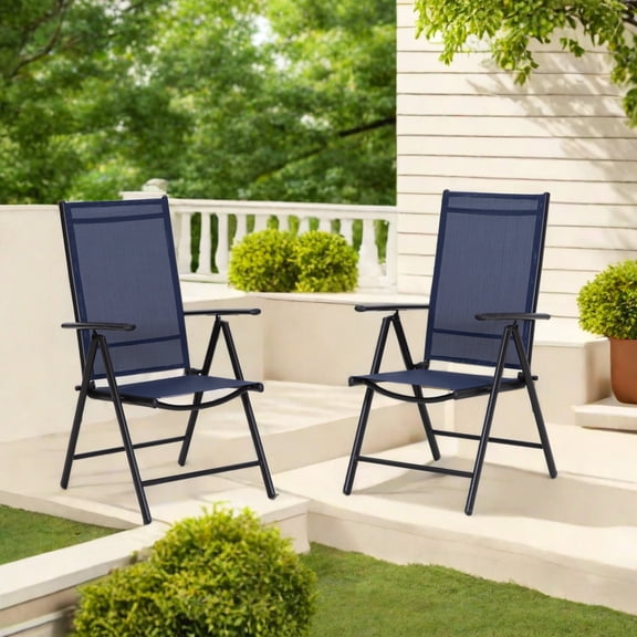 Sophia&William Patio Steel Sling Folding Dining Chairs Set of 2 - Blue