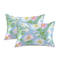Yayeee Pillowcase Standard Size Set of 2 Satin Wrinkle Resistant Pillow Case, Blue Floral