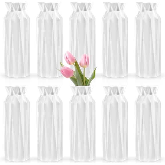 10 Pack Composite Plastic Flower Vase,8 Inch White Flower Vases,Floral Vases for Centerpieces,Unbreakable Flower Vases,Plastic Vases for Wedding Dinner Party Living Room Decor