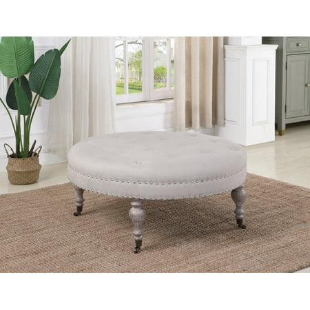 Best Master Furniture Joie Loft Round Tufted Upholstered Accent Ottoman, Neutral