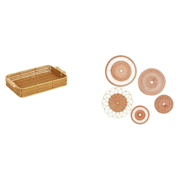 Cestas de almacenamiento,Cestas de almacenamiento de cocina tejidas con asas hechas a mano,Manualidades de pared,Decoración para colgar en la pared,ratán artesanal tejido,Juego de decoración