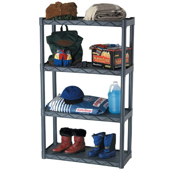 Plano 4Shelf Heavy Duty Plastic Shelving Unit with Ventilation, Gray