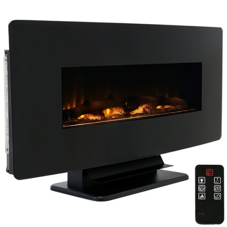 

Sunnydaze Curved Face Indoor Wall Mount or Freestanding Color-Changing Fireplace - 42 W x 8.75 D x 21 - Black