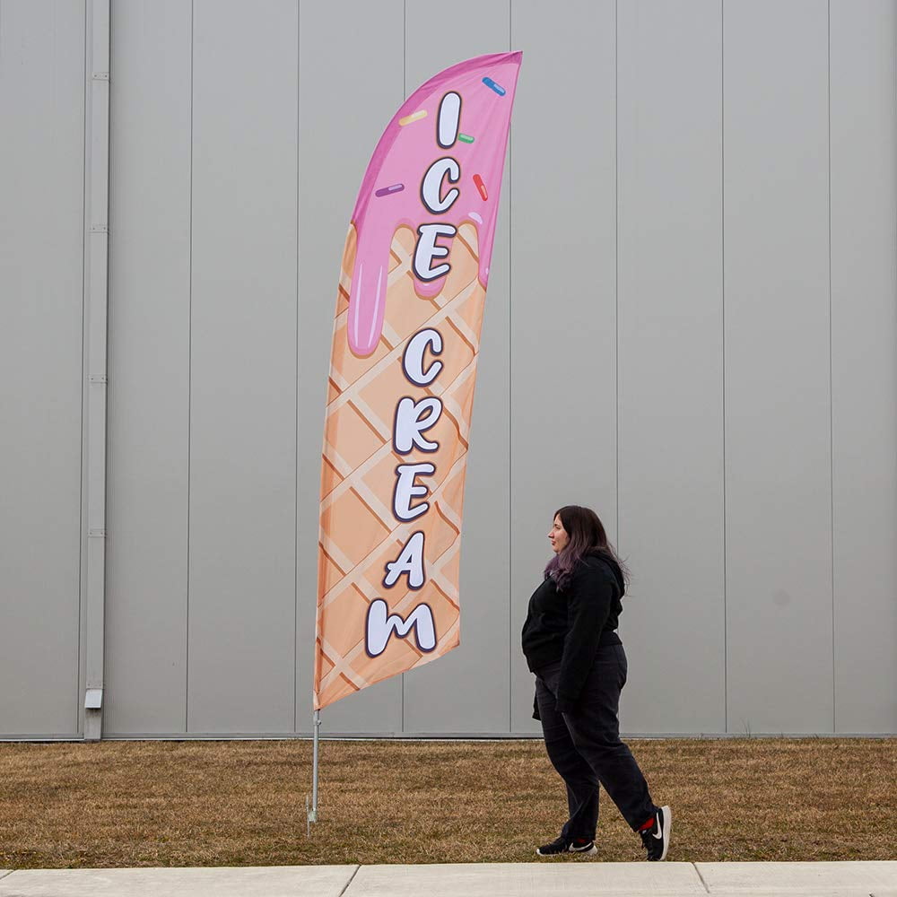 Vispronet Ice Cream Feather Flag, 13.5ft, Pole Set, Ground Spike