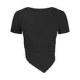 thumbnail image 4 of HBYJLZYG Summer Black Womens Tops Short Sleeve Casual Slim Round Neck T-Shirts Irregular Hemline Shirts, 4 of 6