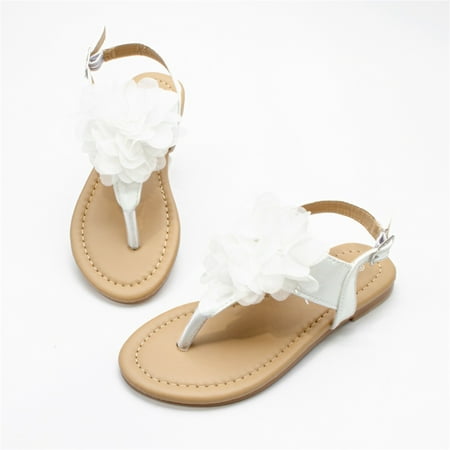 Akiihool Toddler Girl Sandals Girls Sandals Open Toe Princess Flat Sandals Strappy Summer Shoes Toddler Little Kid (White 13.5)
